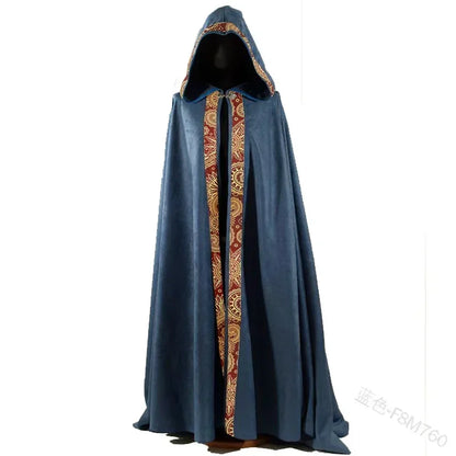 -Halloween Custom Medieval Halloween Cosplay Cloak Hooded Coat Vintage Gothic Cape Coat Long Trench Halloween Cosplay Costume Wizard Cloak