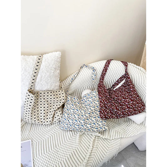 eybag 1 Piece Aesthetic Floral Tote Bag for Women Korean Fashion High Capacity Notebook Lipstick Storage Bag Portable Shoulder Bag