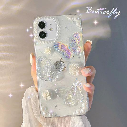 eybag Cute 3D Butterfly Transparent Phone Case for IPhone 15 14 13 12 11 Pro Max Mini XS X XR 8 7 Plus SE Shockproof Bumper Cover