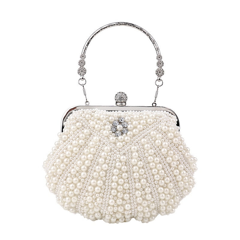 eybag  Beaded Wedding Bridal Evening Bags Hollow Fashion Women Clutch Pearl Diamonds Handbags Shell Design for Party Diner Purse