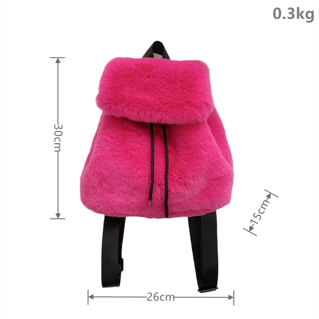 eybag Fashion Luxury Fake Fur Women's Backpack Winter Soft Plush Ladies Schoolbag Solid Color Female Furry Shoulder Bags Handbags