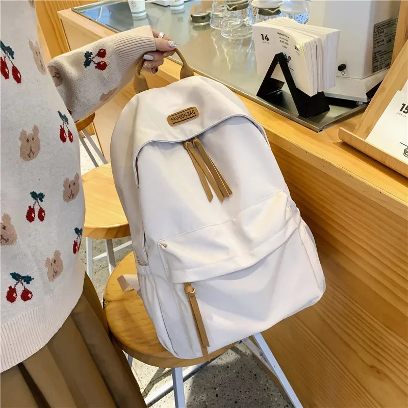 eybag Large-capacity Backpack Female Japanese Backpack Solid Color Junior High School Student Canvas Schoolbag Laptop Backpack