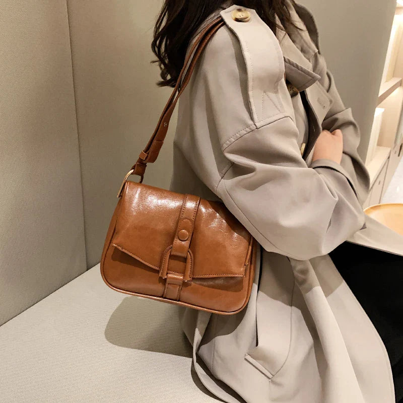 eybag Vintage PU Leather Shoulder Bags For Women Small Bag Solid Messenger Crossbody Bag Luxury Designer Handbags Women's Purses