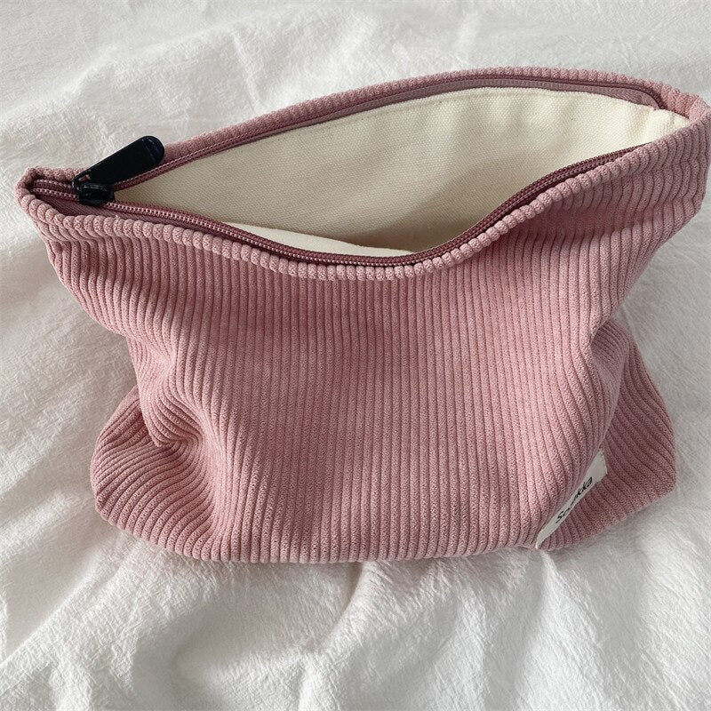 Lkblock Corduroy Women Cosmetic Bag Cotton Cloth Makeup Pouch Hand Travel Bag Lipstick Organizer Cases Fashion Zipper Clutch Phone Purse