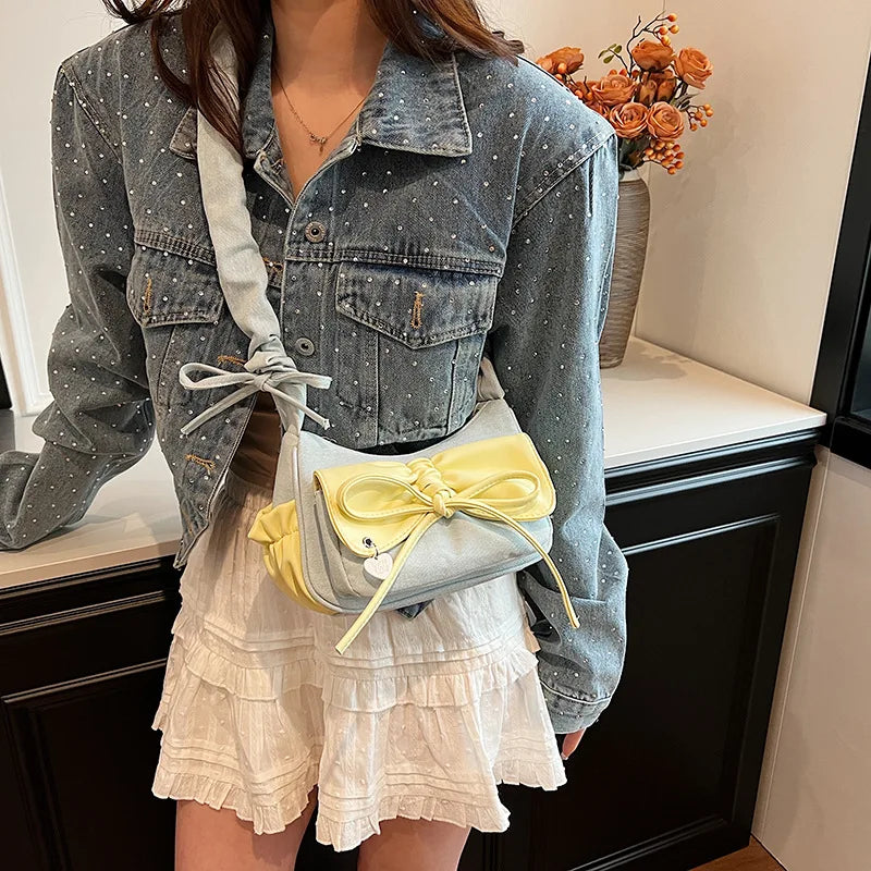 eybag Y2K Denim Bow Underarm Tote Design Handbags and Purses Women Shoulder Crossbody Bags 2024 New Jeans Messenger Clutch Bag