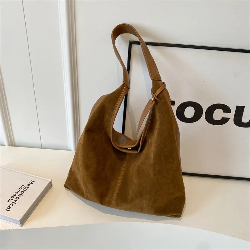 Lkblock Leisure Retro Suede Suede Bag New Women's Bag Autumn  Winter Versatile One Shoulder Bucket Bag Main Femme