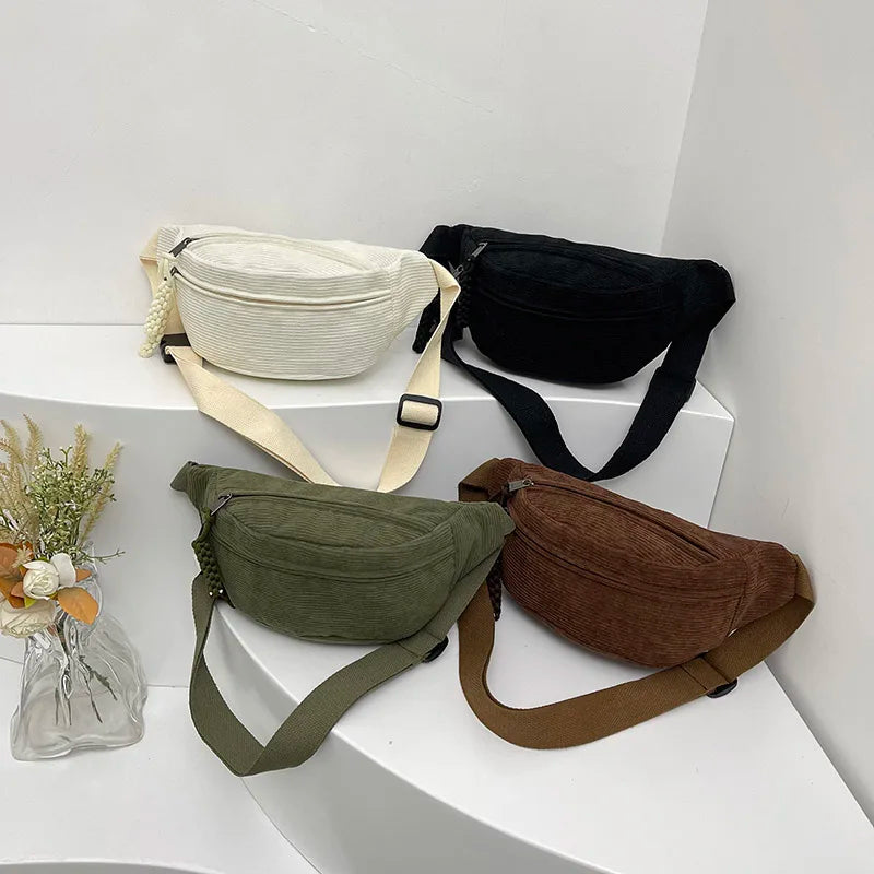 eybag Women Waist Pack Large Capacity Corduroy Fanny Pack Street Style Chest Bag Fashion Shoulder Crossbody Bags Casual Waist Belt Bag