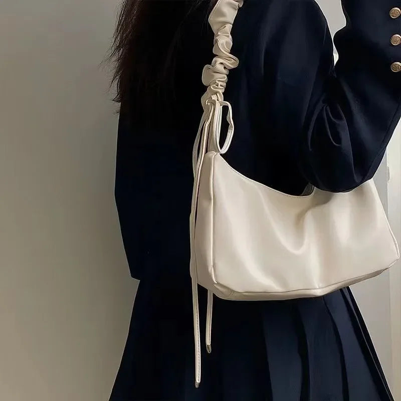 eybag Fashion Casual Shoulder Bag Solid Color Simple Pu Leather Ruched Crossbody Bag New Harajuku Style Luxury Designers Handbag