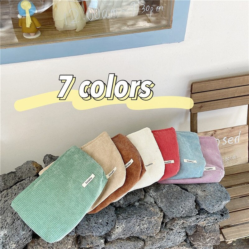 Lkblock Corduroy Women Cosmetic Bag Cotton Cloth Makeup Pouch Hand Travel Bag Lipstick Organizer Cases Fashion Zipper Clutch Phone Purse