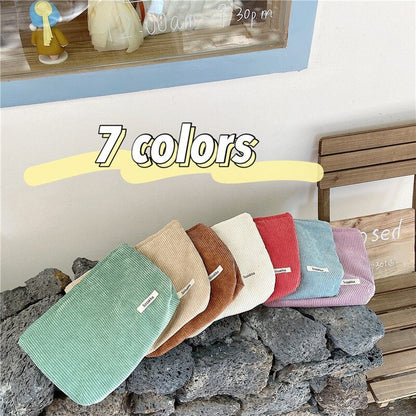 Lkblock Corduroy Women Cosmetic Bag Cotton Cloth Makeup Pouch Hand Travel Bag Lipstick Organizer Cases Fashion Zipper Clutch Phone Purse