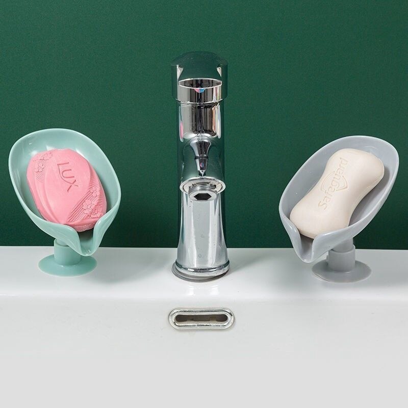 eybag 1/2Pcs Leaf Shape Soap Box with Suction Cup Drain Soap Holder Box Bathroom Sponge Storage Plate Tray Bathroom Supplies