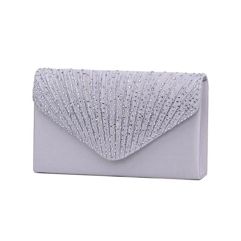 Lkblock Fashion Ladies Glitter Evening Satin Bridal Clutch Diamond Bag Womens Wedding Party Prom Envelope Handbag Party Banquet Bags