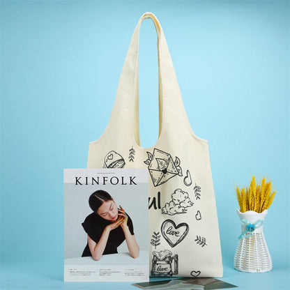 Lkblock Fashion Cute Bookbag Girls Summer Sweet College Kawaii Canvas Shoulder Bag Women Casual Shopping Bag Art Make Up Bag