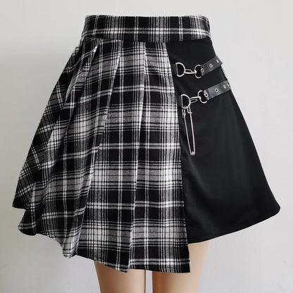 eybag Womens Harajuku Punk Irregular Mini Pleated Skater Skirt Asymmetric Cutout High Waist Hip Hop Clubwear Gothic Harajuku Skirt