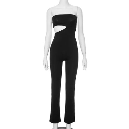 eybag Hollow Out Jumpsuits Strapless One Line Shoulder Sleeveless Sexy Backless Fashion High Waist Straight Pants Jumpsuit