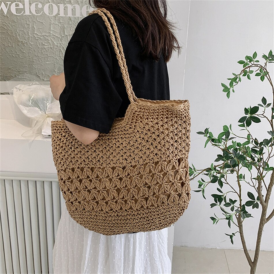 eybag Casual Design Straw Weave Bags Trend Luxury Women Shoulder Bag Fashion Female Beach Handbags Large Capacity Travel Tote Bag Sac