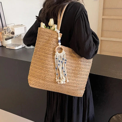 eybag New High Capacity Tassel Knitting Versatile Shoulder Bags Zipper Solid Casual Tote 2024 Hot Sale Bags for Women Bolsas