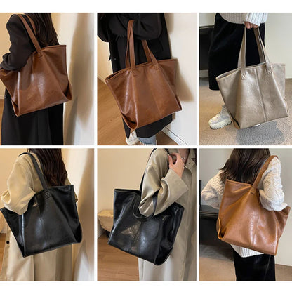 Lkblock Large Capacity PU Leather Bags Brand Design Big Tote Bag for Women Solid Color Fashion Female Handbags INS Style Underarm Bags