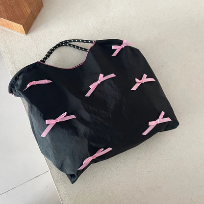 eybag Y2k Bow Knot Handbag Kawaii Shopping Large Capacity Tote Girl Sweet BowPouch Korean Black Pink Bag Women Valentine's Day Gift