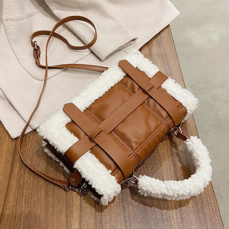 eybag Women Handbags Lambswool PU Pouch Soft Shoulder Bag Furry Handbags Crossbody bags for Women Winter Fashion Square Totes