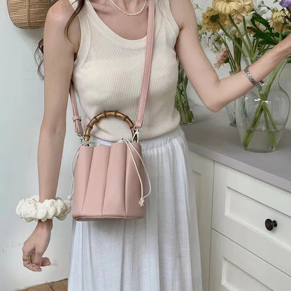 eybag Fashion Ruched Bucket Bag Bamboo Handle Purses and Handbags Petal Design Shoulder Crossbody Bags for Women Cute Ladies Clutch