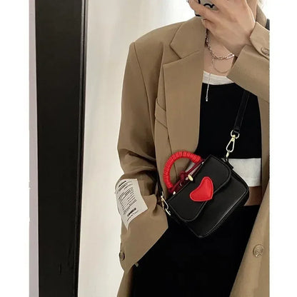 eybag Mini Bags for Women 2024 New Korean Contrast Heart Fashion Shoulder Bag PU Leather Casual Women's Crossbody Bag Mobile Phone Bag