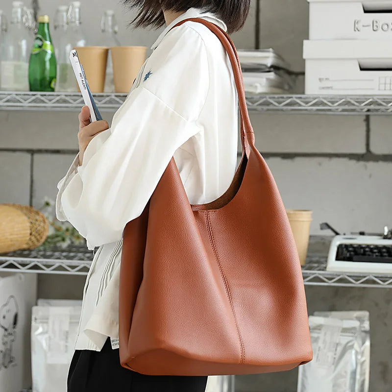 eybag Casual Women Shoulder Bag Large Capacity Shopping Bags Female Tote Handbag Solid Soft Leather Shopper Lady Travel Purse Bag