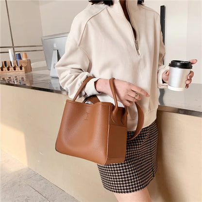 Lkblock Korean style women bucket bags Casual pu leather Female Shoulder Bag for female Solid color totes bolsa Ladies big handbag