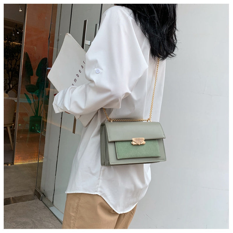 eybag autumn and winter new leather chain flap small square bag casual all-match one-shoulder diagonal bag