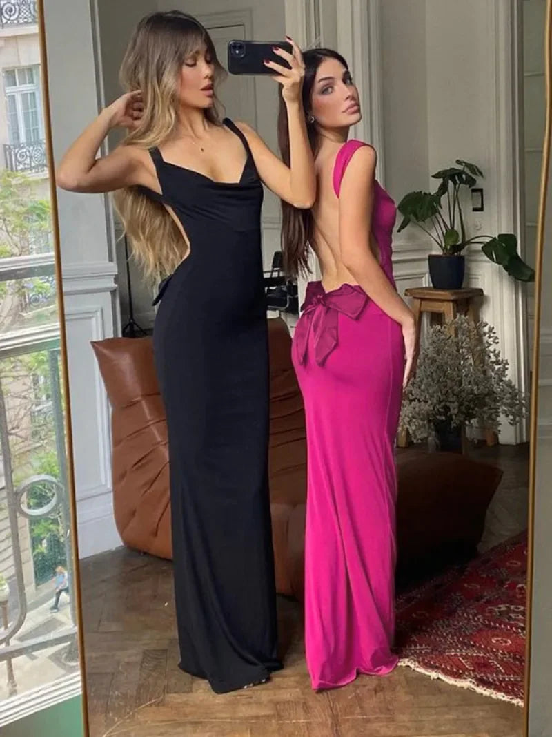 eybag Sexy Sleeveless Backless Bowknot Long Dresses for Women 2024 Elegant High Waist Hollow Out Bodycon Long Maxi Evening Party Dress