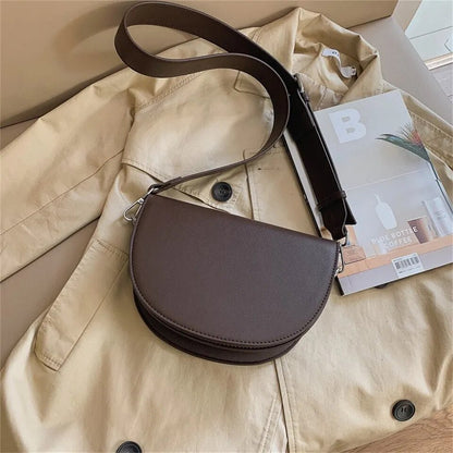 eybag - Retro Solid Color Saddle Bag High Quality Leather Shoulder Bags for Women 2023 New Simple Ladies Crossbody Bag Designer Handbags