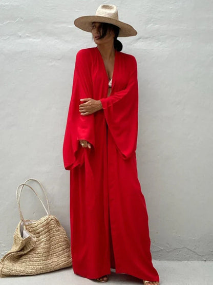 eybag Solid Beach Cover Up Women Self Belted Wrap Kimono Dress Swimsuit 2022 New Robe Summer Beachwear Factory Supply