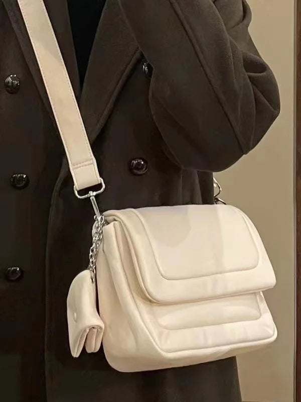 eybag Harajuku Soft Messenger Bag Women Leather Large Capacity Casual Cloud Crossbody Bags Ladies Vintage White Handbag