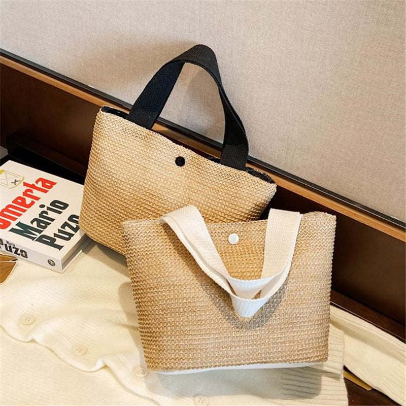 Lkblock Elegant Ladies Straw Woven Handbag Women Holiday Beach Casual Tote Top-Handle Bags Fashion Retro Shoulder Bags 2022