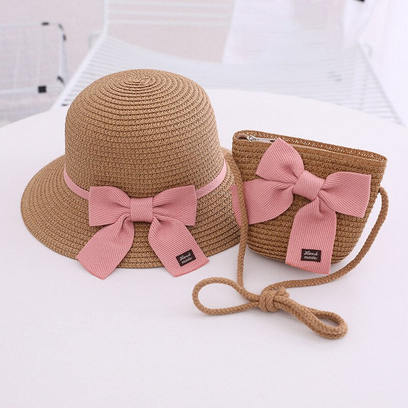 eybag Parent-Child Hat Crossbody Bag For Women Girls Same Paragraph Sun Hat Straw Sun Protection Beach Travel Holiday Parent-Child Cap