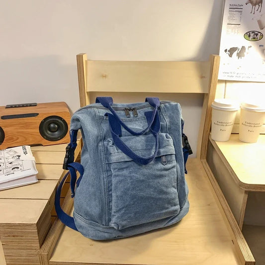 eybag Fashion Solid Denim Backpack Zipper Large Capacity Simple Personality Backpack for Women 2024 Designer Style Casual Schoolbags