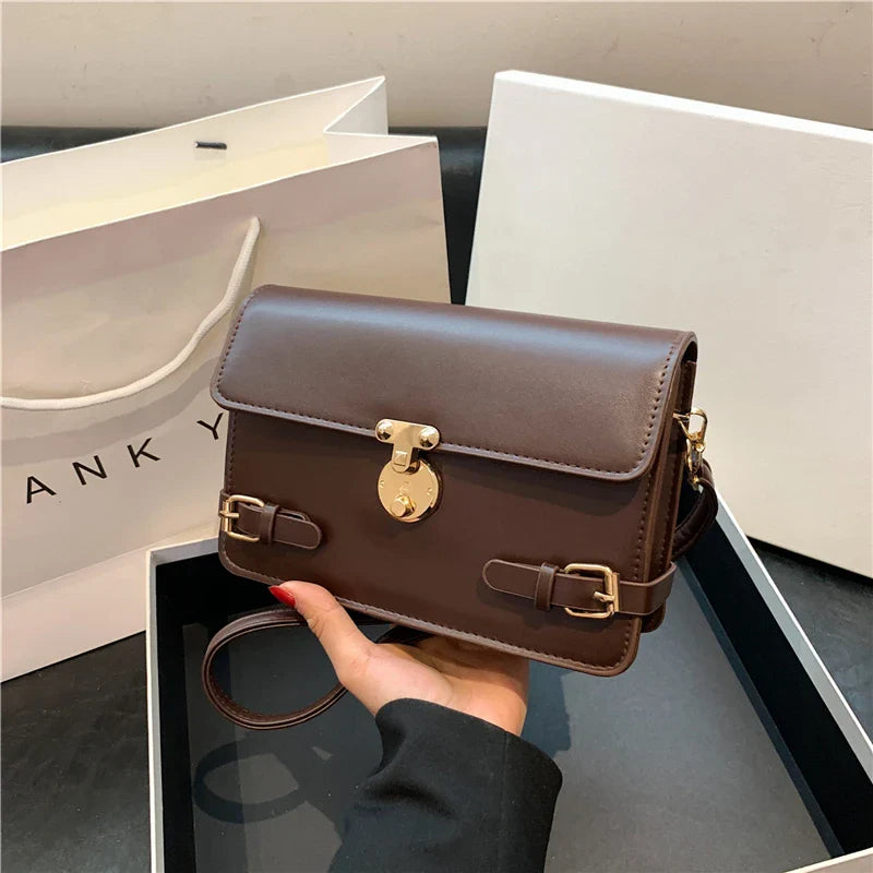 eybag PU Solid Color Single Shoulder Women's Bag Versatile Crossbody Bag Fashionable Retro Small Square Bag