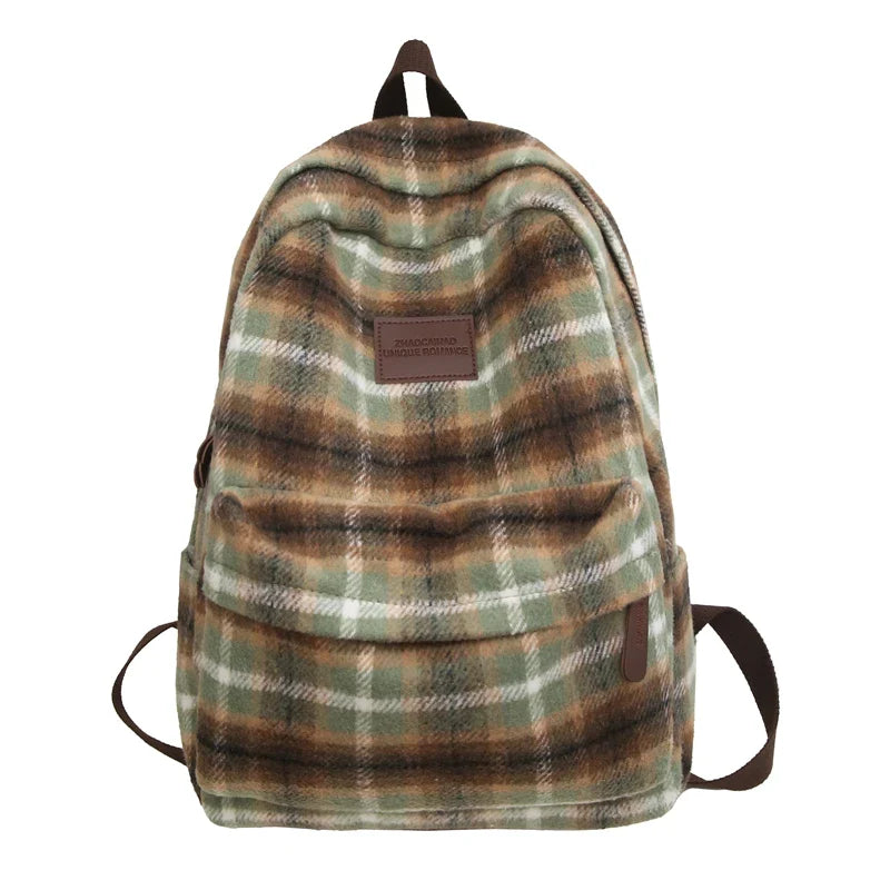 eybag Vintage Plaid Woollen Cloth Women's Backpack Student Book Backpacks for Teenage Girls School Bags Large CapacityTravel Rucksack