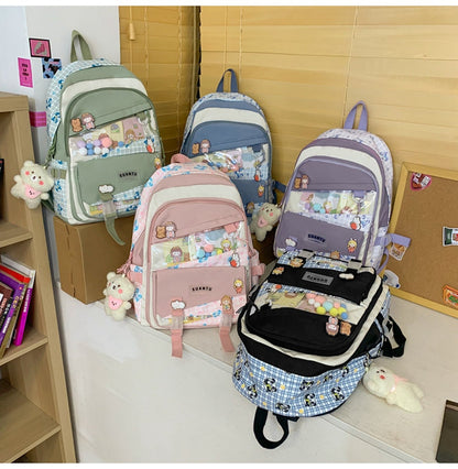 eybag Multi-pocket Transparent PVC Nylon School Backpack For Girls Large Female Travel Casual Schoolbag Patchwork Mochila Bolsa