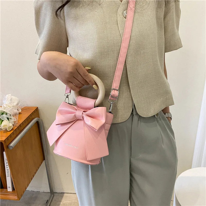 eybag Embossed Bow Bucket Bag with Mini Letter Decoration