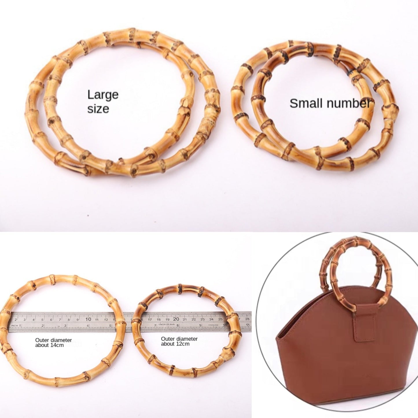 eybag 12/14 Bag Handles O Shape Bamboo Imitation Handle For DIY Lady Purse Handcrafted Handbag With Link Buckle Bags Accessories Part