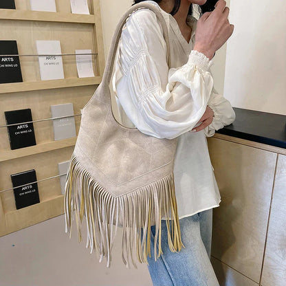 eybag Fashion Trending New in Women Shoulder Bags Luxury Designer Totes Handbags For Women 2024 Tassel Female Purses Suede Bucket Bag