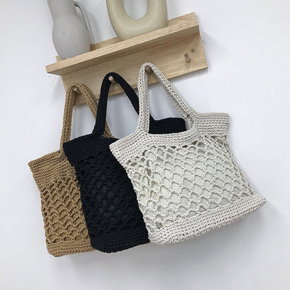 eybag Women Casual Handbags Fashion Summer Straw Woven Hollow Handmade Cotton Shopper Totes Beach Net Bags Female Casual Shoulder Bags