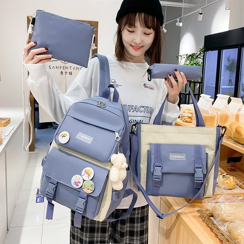 eybag Women Laptop Backpack 4 Pcs Set Harajuku Canvas School Bags For Teenage Girls Kawaii College Student Kids Book Bag Rucksack