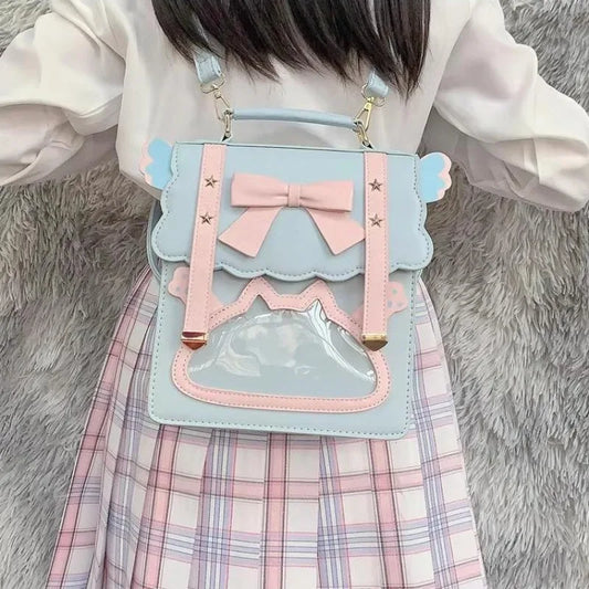 eybag Cute Sweet Shoulder Bag for Women Bow Contrast Color Lolita Jk Square Student Small Backpack Casual Leather New Backpack