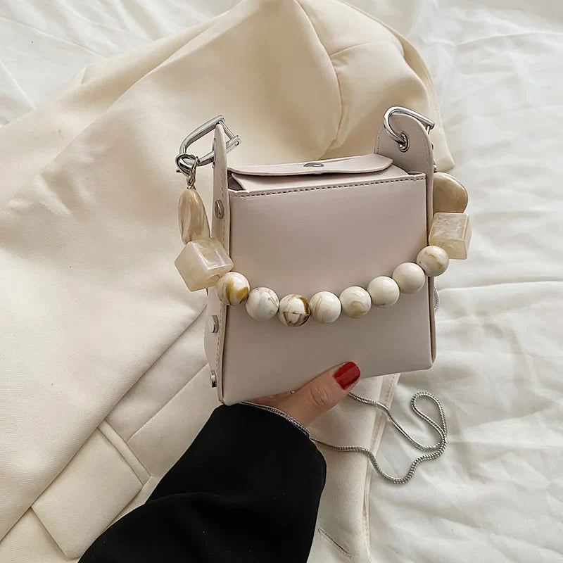 eybag Fashion Stone Beads Shoulder Bag Woman New Underarm Bag Pu Leather Simple Ladies Purse Handbag Chain Crossbody Bags