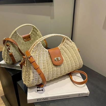 eybag Summer Woven Straw Handmade Female Tote Bag 2024  Hot Sale Holiday Casual Youth Shoulder Bags Fashion Elegant Lady Beach Purse