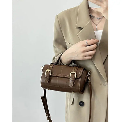 eybag Vintage Brown Messenger Bag Women Autumn Retro Leather Chic Handle Mini Bag Female Elegance Casual Crossbody Bags Purse