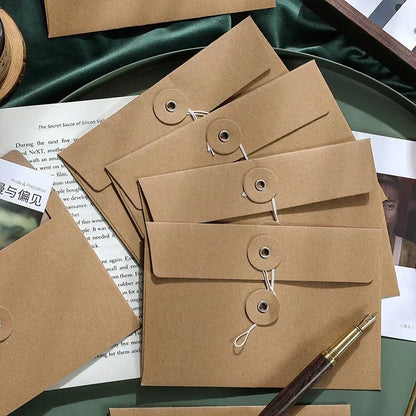 eybag 5/10pcs Vintage Kraft Paper Envelopes with Button String Tie Greeting Cards Postcards Letter Pads Cover Korean Stationery Office