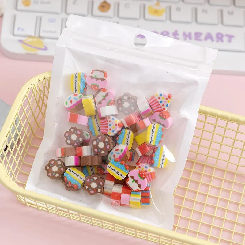 eybag 50pcs/bag Kawaii Fruit Animals Erasers Mini Cute Rubber Pencil Eraser for School Kids Gifts Korean Stationery Office Supplies